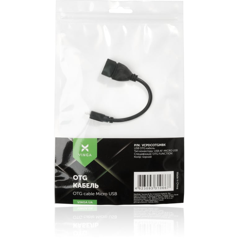 Дата кабель OTG USB 2.0 AF to Micro 5P Vinga (VCPDCOTGMBK) - фото 4