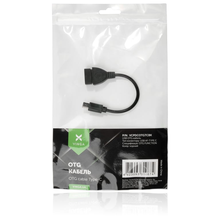 Дата кабель OTG USB 2.0 AF to Type-C Vinga (VCPDCOTGTCBK) - фото 4