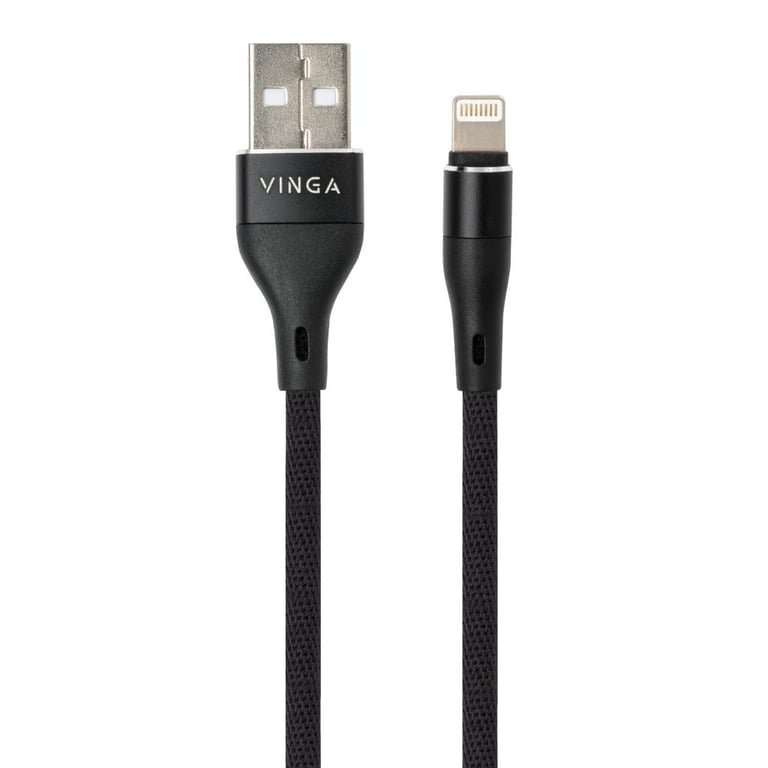 Дата кабель USB 2.0 AM to Lightning 1.0m cylindric nylon back Vinga (VCPDCLCANB1BK) - фото 2