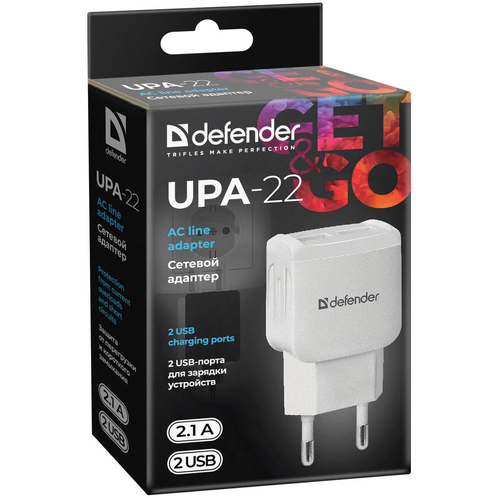 Зарядний пристрій Defender UPA-22 white, 2xUSB, 2.1A (83580) - фото 3 Зарядний пристрій Defender UPA-22 white, 2xUSB, 2.1A (83580) - фото 3