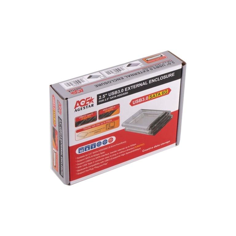 Кишеня зовнішня AgeStar 2.5", USB3.0, прозрачный (3UB2P4) - фото 2