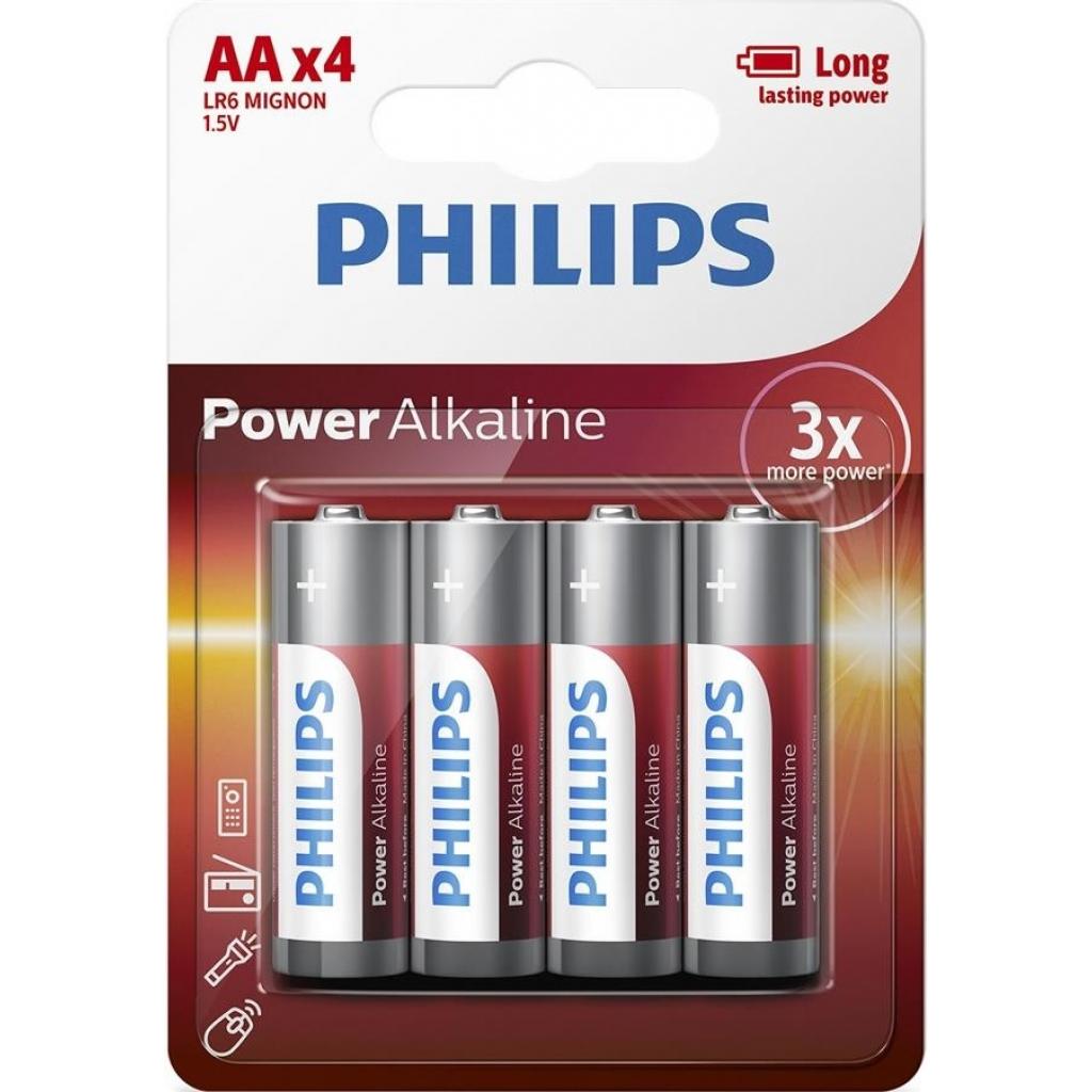 Батарейка Philips AA LR6 Power Alkaline * 4 (LR6P4B/10) - фото 1