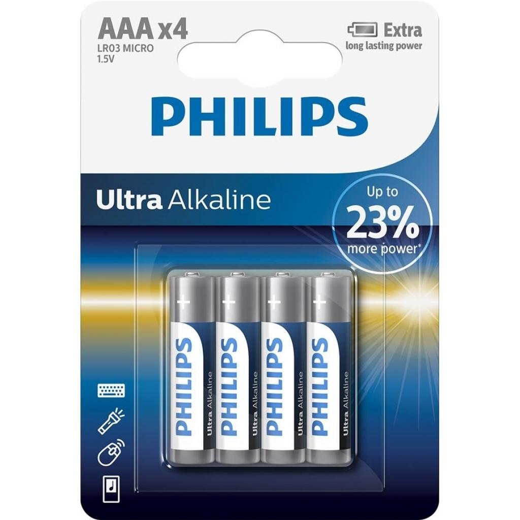 Батарейка Philips AAA LR03 Ultra Alkaline * 4 (LR03E4B/10) - фото 1