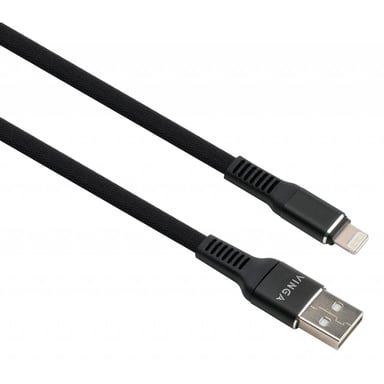 Дата кабель USB 2.0 AM to Lightning 1.0m flat nylon black Vinga (VCPDCLFNB1BK) - фото 1