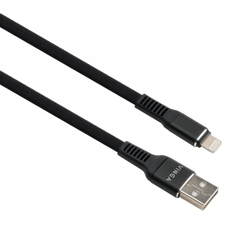 Дата кабель USB 2.0 AM to Lightning 1.0m flat nylon black Vinga (VCPDCLFNB1BK) - фото 1