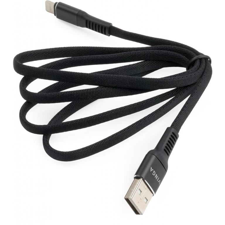 Дата кабель USB 2.0 AM to Lightning 1.0m flat nylon black Vinga (VCPDCLFNB1BK) - фото 3