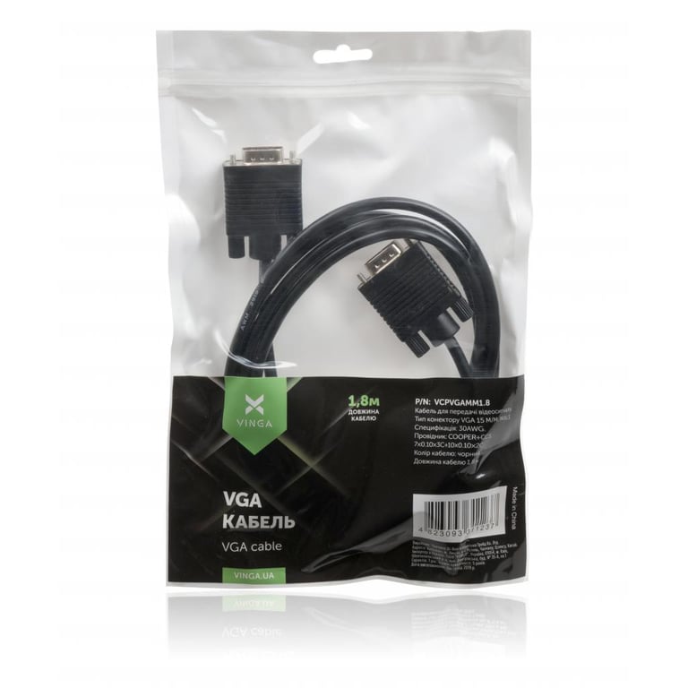 Кабель мультимедійний VGA 1.8m Vinga (VCPVGAMM1.8) - фото 4