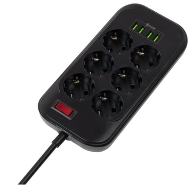 Мережевий фільтр живлення ColorWay CW-CHE64B, 6 розеток/4USB Black (CW-CHE64B) - фото 1