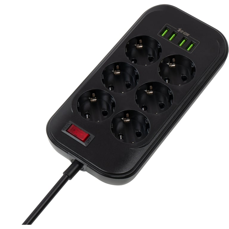 Мережевий фільтр живлення ColorWay CW-CHE64B, 6 розеток/4USB Black (CW-CHE64B) - фото 1