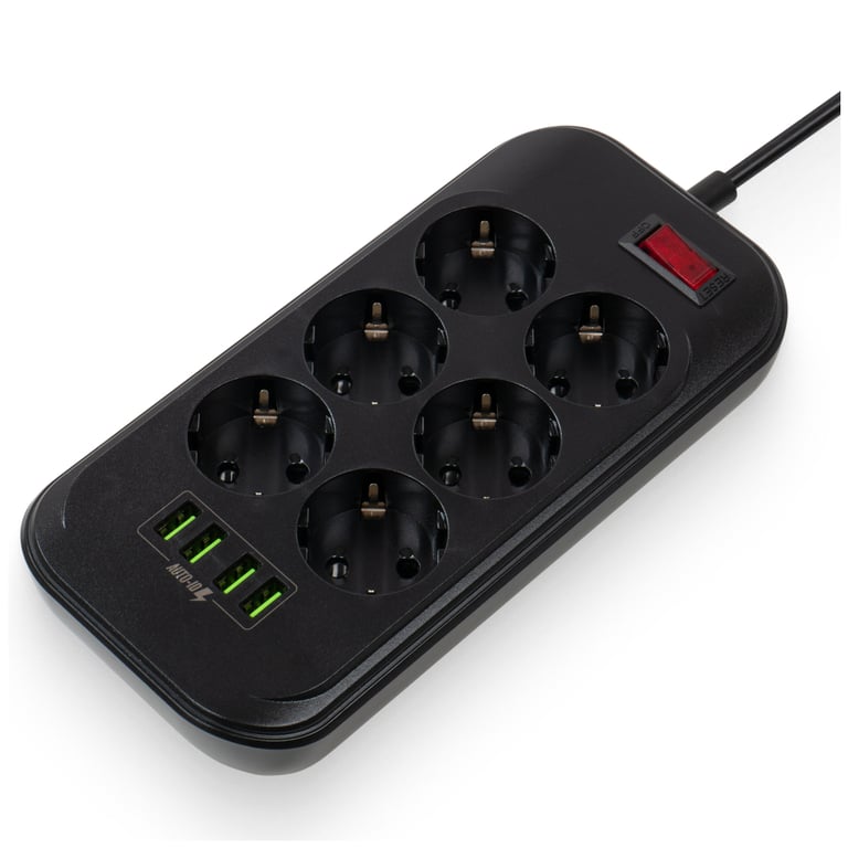 Мережевий фільтр живлення ColorWay CW-CHE64B, 6 розеток/4USB Black (CW-CHE64B) - фото 2