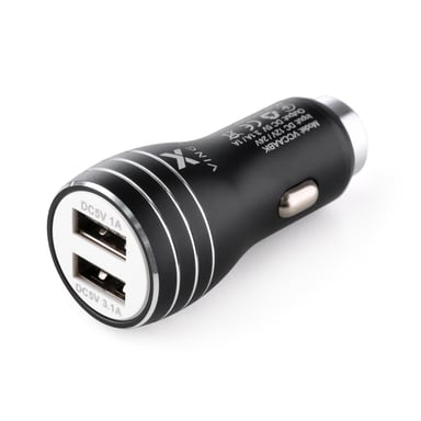 Зарядний пристрій Vinga Dual USB Car Charger aluminium 15.5W Max (VCCAABK) - фото 1