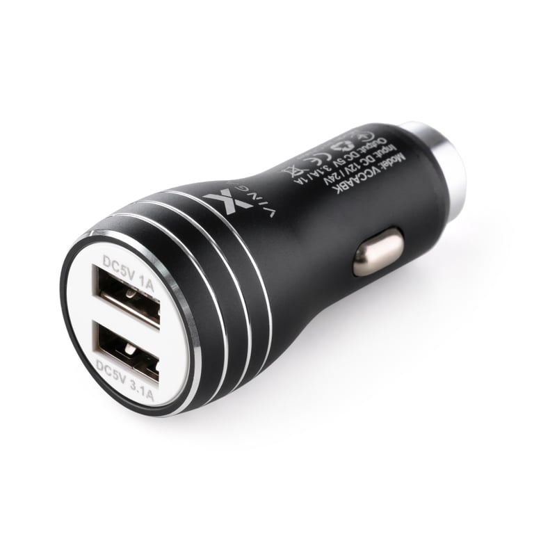 Зарядний пристрій Vinga Dual USB Car Charger aluminium 15.5W Max (VCCAABK) - фото 1