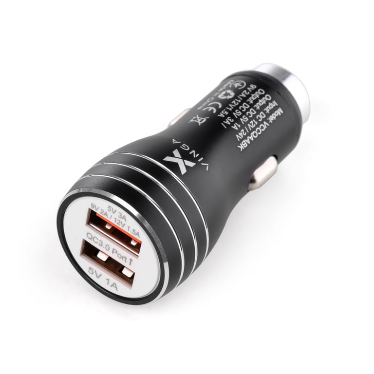 Зарядний пристрій Vinga QC3 Quick Dual USB Car Charger aluminium 18W Max (VCCQAABK) - фото 1