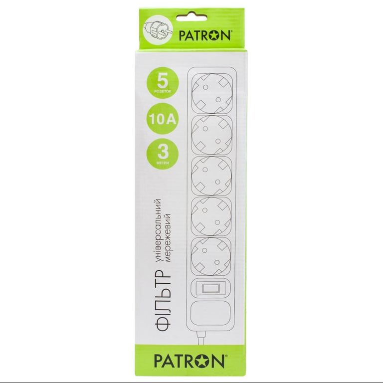 Мережевий фільтр живлення Patron 3m (SP-1053W), 5 розеток White (EXT-PN-SP-1053W) - фото 2