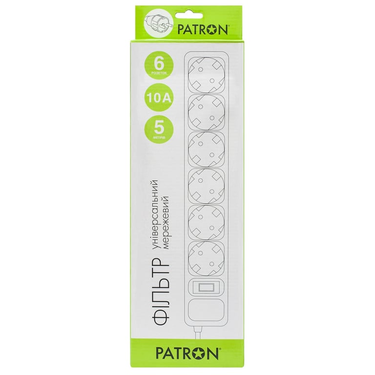 Мережевий фільтр живлення Patron 5m (SP-1065W), 6 розеток White (EXT-PN-SP-1065W) - фото 2