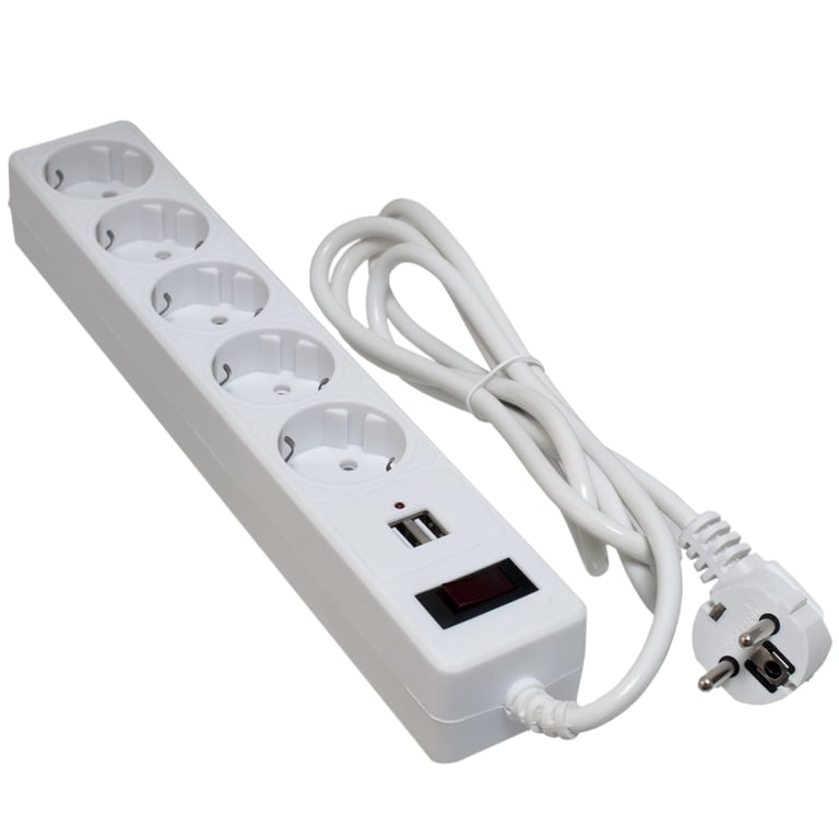 Мережевий фільтр живлення Patron 1.8m + 2 USB 2.0, 2.1A, 5 роз. White (EXT-PN-SP-52-USB-W) - фото 1