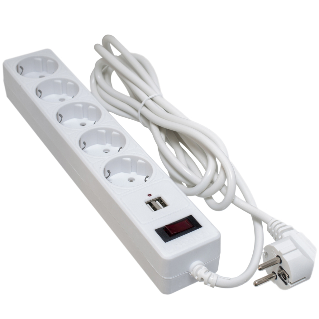 Мережевий фільтр живлення Patron 3m + 2 USB 2.0, 2.1A, 5 роз. White (EXT-PN-SP-53-USB-W) - фото 1