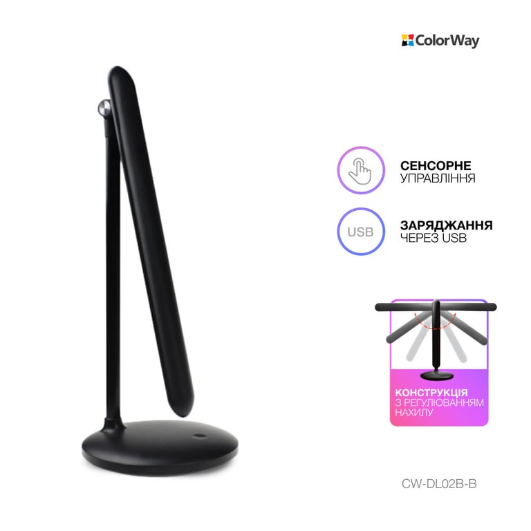 Настільна лампа ColorWay 4W with built-in battery 1800 mAh USB in/out 5V*1A, black (CW-DL02B-B) - фото 5