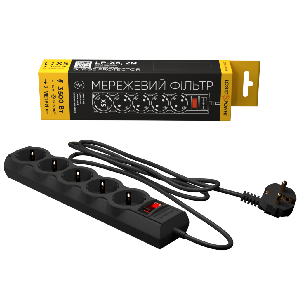 Мережевий фільтр живлення LogicPower LP-X5 PREMIUM, 2m black (9583) - фото 1 Мережевий фільтр живлення LogicPower LP-X5 PREMIUM, 2m black (9583) - фото 1