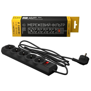 Мережевий фільтр живлення LogicPower LP-X5 PREMIUM, 3m black (9584) - фото 1