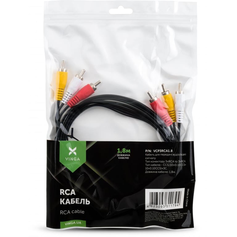 Кабель мультимедійний 3RCA to 3RCA 1.8m Vinga (VCP3RCA1.8) - фото 4