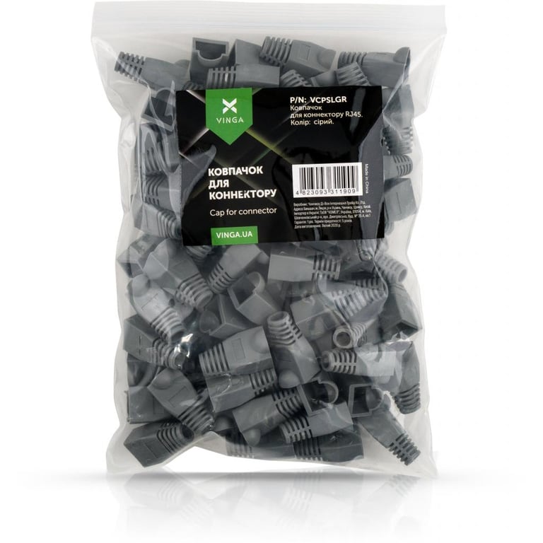 Ковпачок конектора Vinga RJ45 grey (VCPSLGR) - фото 1