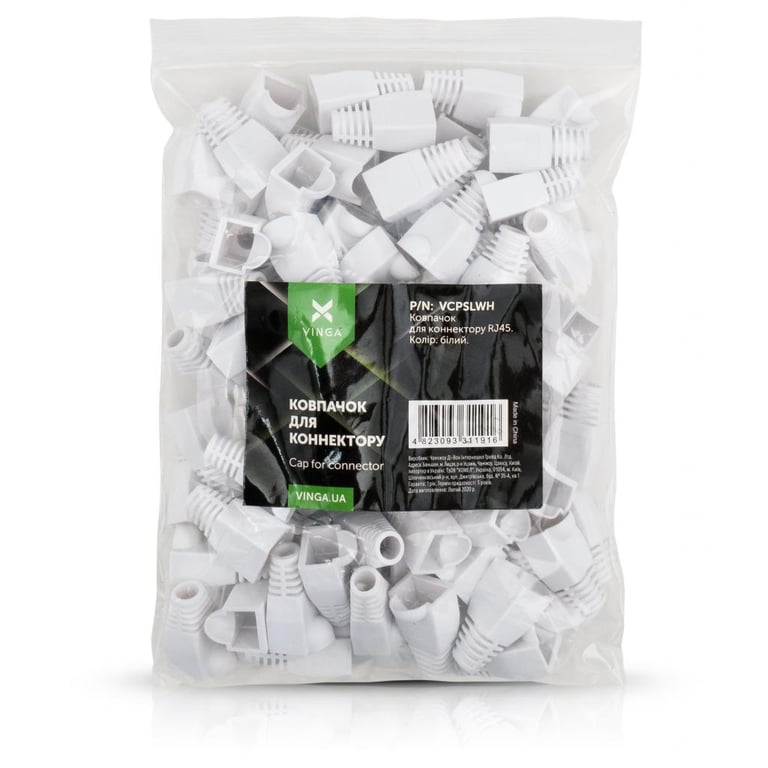 Ковпачок конектора Vinga RJ45 white (VCPSLWH) - фото 1