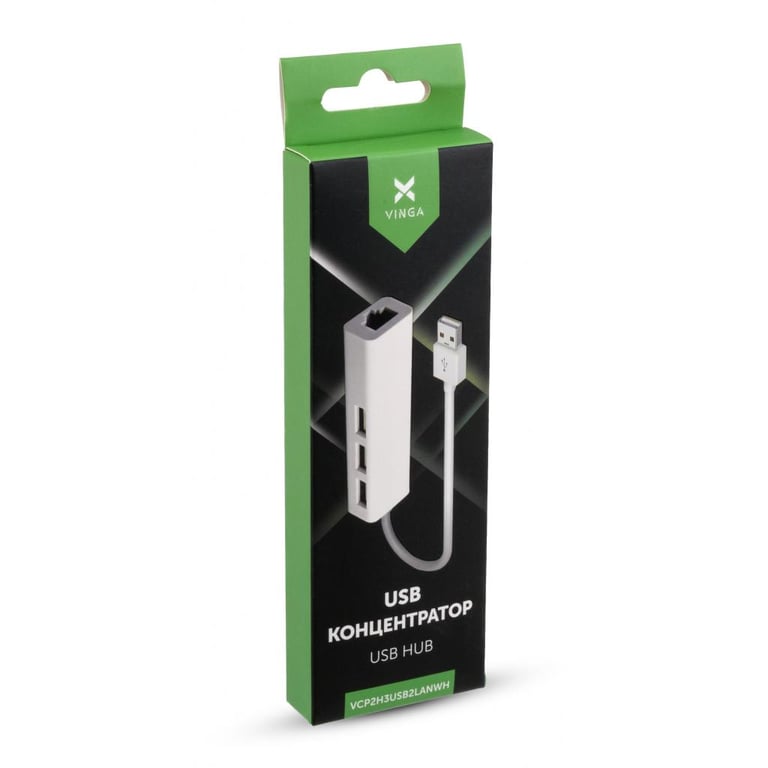 Концентратор Vinga 3xUSB2.0 + RJ45 100Mbps (VCP2H3USB2LANWH) - фото 3