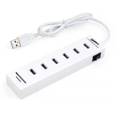 Концентратор Vinga 6xUSB2.0 + card-reader with switch 0.8m (VCP2H6USBCRSWWH) - фото 1