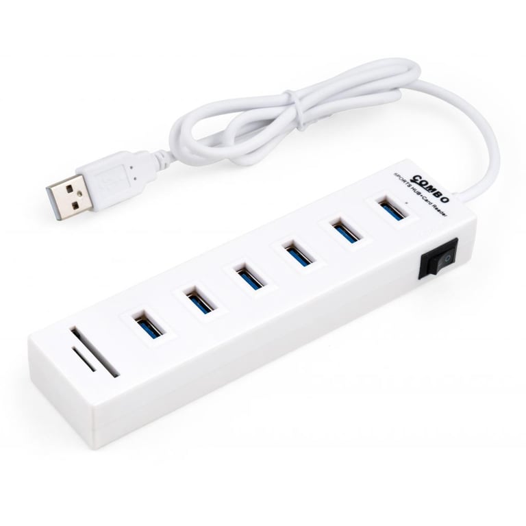 Концентратор Vinga 6xUSB2.0 + card-reader with switch 0.8m (VCP2H6USBCRSWWH) - фото 1