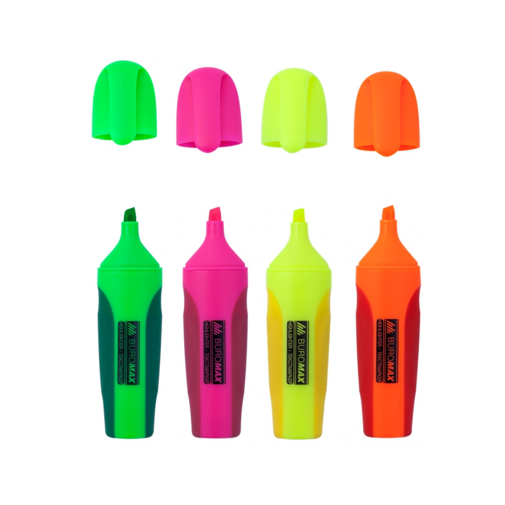 Набір маркерів Buromax highlighter pen, NEON, chisel tip, SET 4 colors (BM.8904-84) - фото 1 Набір маркерів Buromax highlighter pen, NEON, chisel tip, SET 4 colors (BM.8904-84) - фото 1