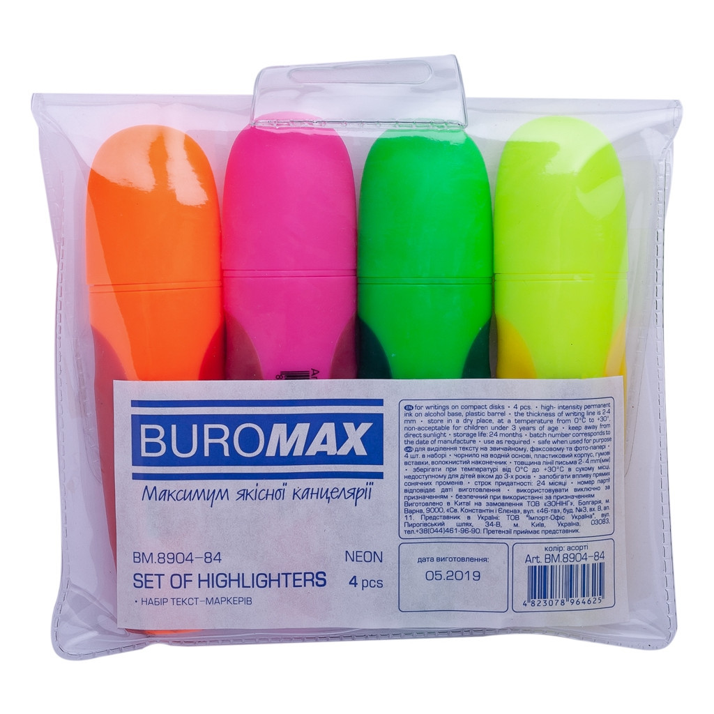 Набір маркерів Buromax highlighter pen, NEON, chisel tip, SET 4 colors (BM.8904-84) - фото 2 Набір маркерів Buromax highlighter pen, NEON, chisel tip, SET 4 colors (BM.8904-84) - фото 2