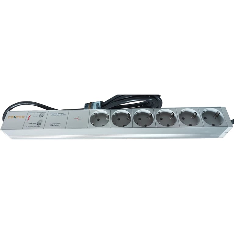 Силовий блок Conteg 19″ 1U 6xSchuko, фільтр ВЧ, з кабелем 3м (DP-RP-06-SCHUPH)
