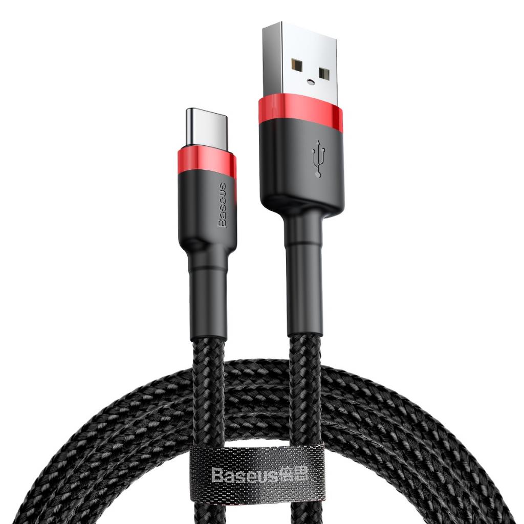 Дата кабель USB 2.0 AM to USB-C 1.0m Cafule 3A red+black Baseus (CATKLF-B91) - фото 1