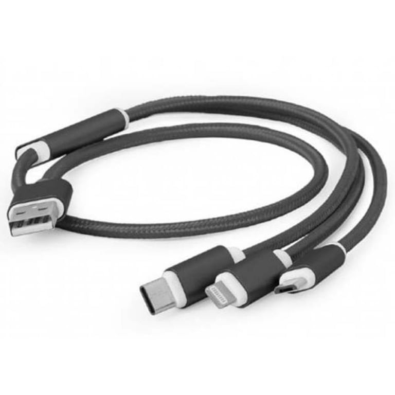 Дата кабель USB 2.0 AM to Lightning + Micro 5P + USB-C 1.0m black Cablexpert (CC-USB2-AM31-1M) - фото 1