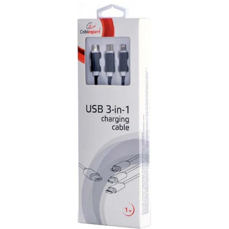Дата кабель USB 2.0 AM to Lightning + Micro 5P + USB-C 1.0m black Cablexpert (CC-USB2-AM31-1M) - фото 2