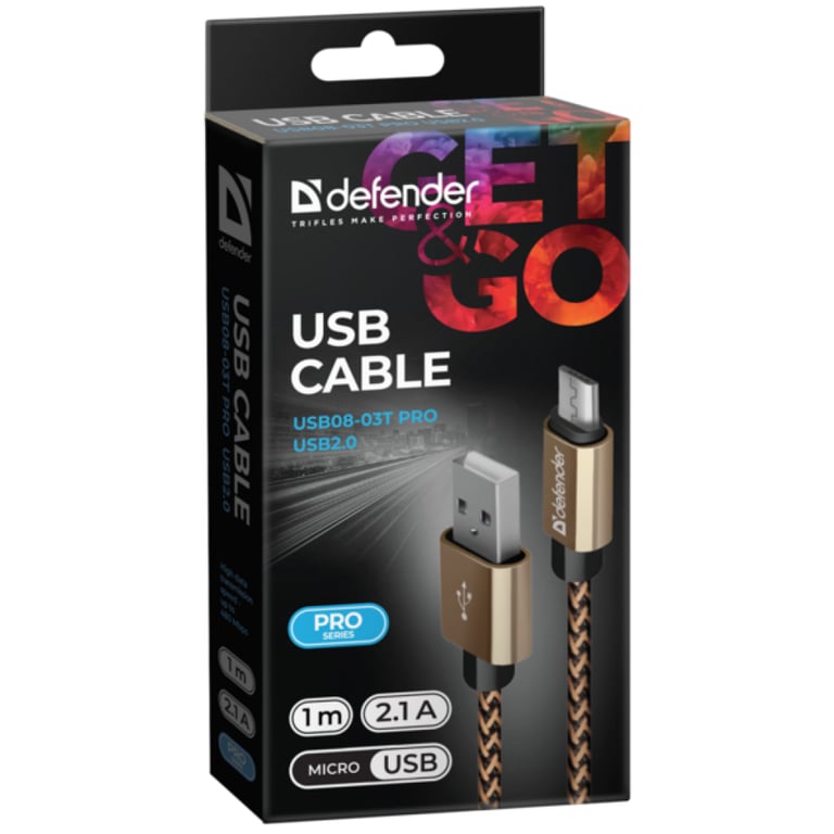 Дата кабель USB 2.0 AM to Micro 5P 1.0m USB08-03T gold Defender (87800) - фото 3