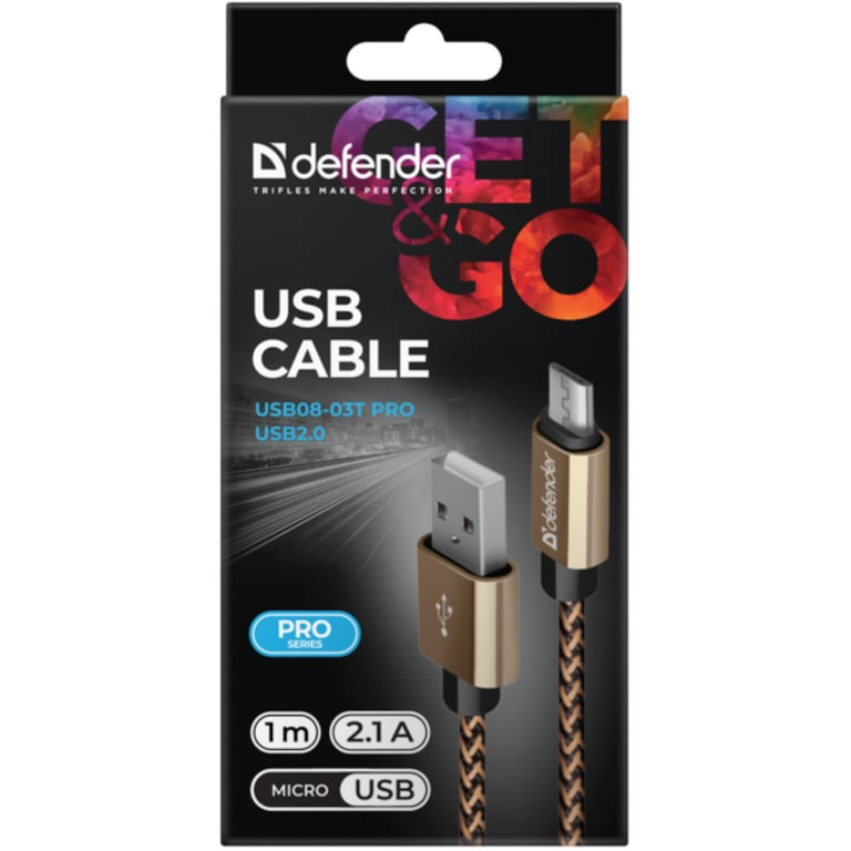Дата кабель USB 2.0 AM to Micro 5P 1.0m USB08-03T gold Defender (87800) - фото 4