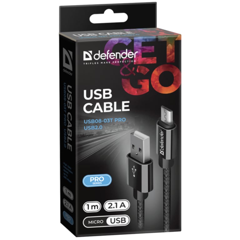 Дата кабель USB 2.0 AM to Micro 5P 1.0m USB08-03T PRO black Defender (87802) - фото 3
