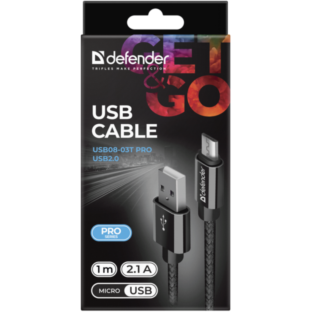 Дата кабель USB 2.0 AM to Micro 5P 1.0m USB08-03T PRO black Defender (87802) - фото 4 Дата кабель USB 2.0 AM to Micro 5P 1.0m USB08-03T PRO black Defender (87802) - фото 4