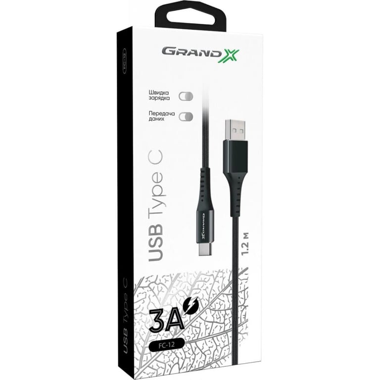 Дата кабель USB 2.0 AM to Type-C 1.2m Black Grand-X (FC-12B) - фото 4