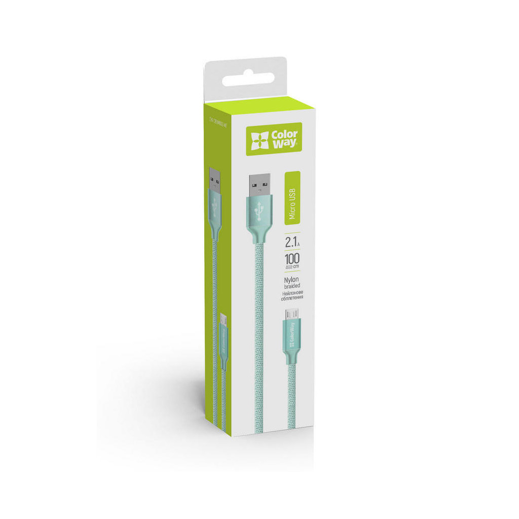 Дата кабель USB 2.0 AM to Micro 5P 1.0m mint ColorWay (CW-CBUM002-MT) - фото 3 Дата кабель USB 2.0 AM to Micro 5P 1.0m mint ColorWay (CW-CBUM002-MT) - фото 3