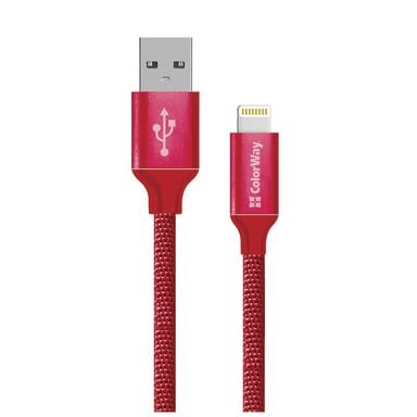 Дата кабель USB 2.0 AM to Lightning 2.0m red ColorWay (CW-CBUL007-RD) - фото 1