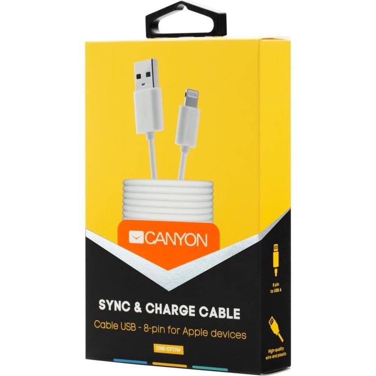 Дата кабель USB 2.0 AM to Lightning 1.0m White Canyon (CNE-CFI1W) - фото 2