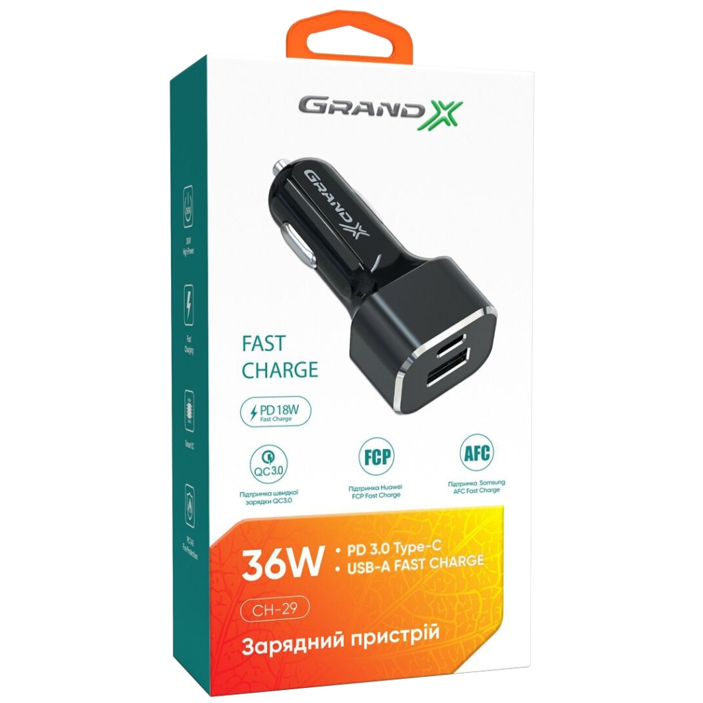 Зарядний пристрій Grand-X CH-29 PD 3.0, Quick Charge QС3.0, 1 TypeC, 1 USB (CH-29) - фото 5 Зарядний пристрій Grand-X CH-29 PD 3.0, Quick Charge QС3.0, 1 TypeC, 1 USB (CH-29) - фото 5