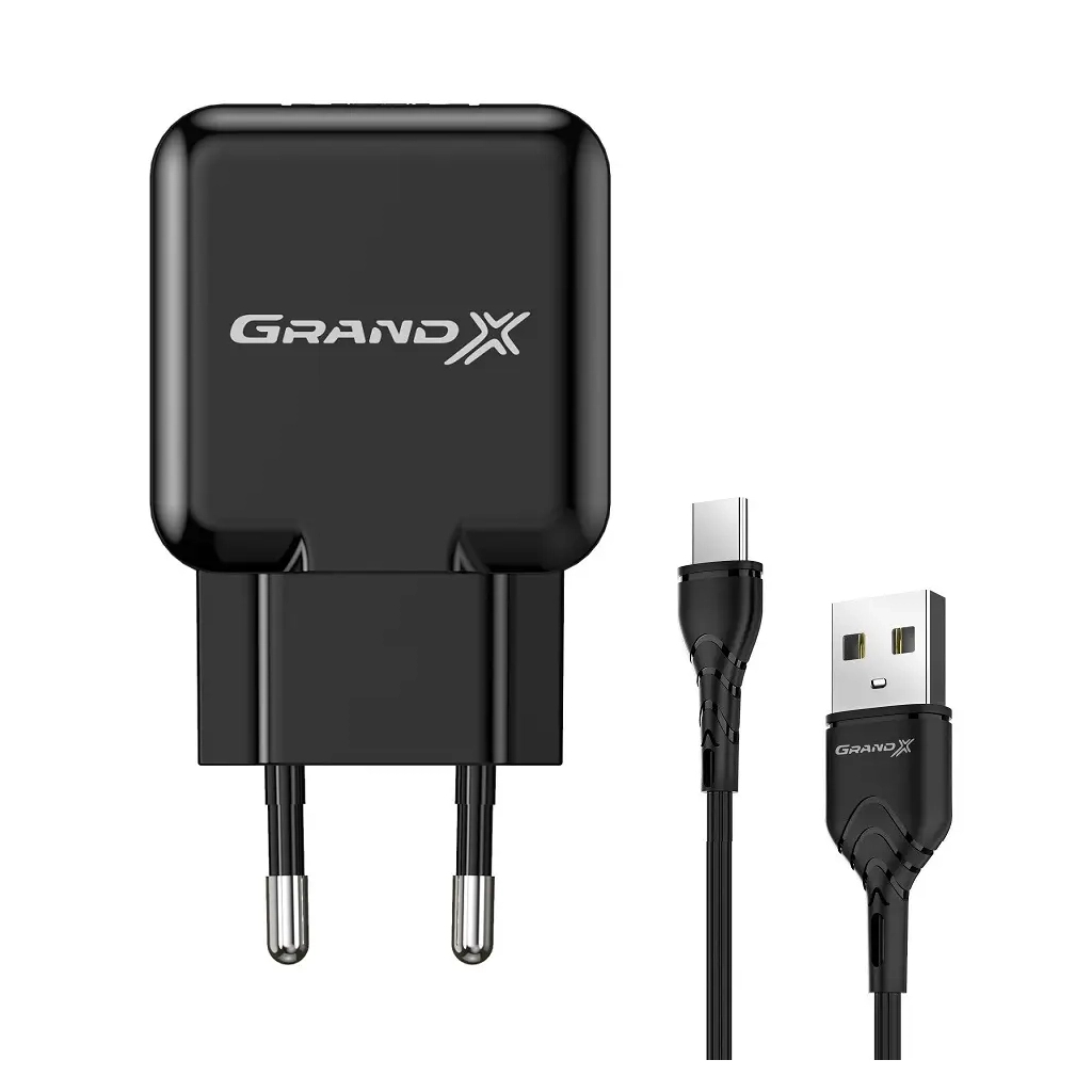 Зарядний пристрій Grand-X CH-03T USB 5V 2,1A Black + cable USB -> Type C, Cu, 4A, TPE (CH-03T) - фото 1 Зарядний пристрій Grand-X CH-03T USB 5V 2,1A Black + cable USB -> Type C, Cu, 4A, TPE (CH-03T) - фото 1