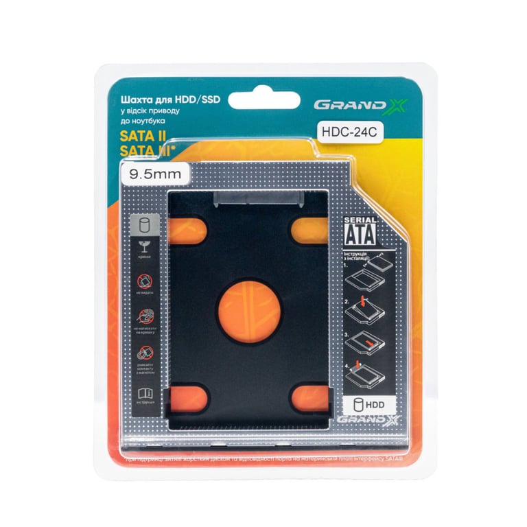 Фрейм-перехідник Grand-X HDD 2,5'' SATA2/SATA3 Slim 9,5mm (HDC-24С) - фото 3