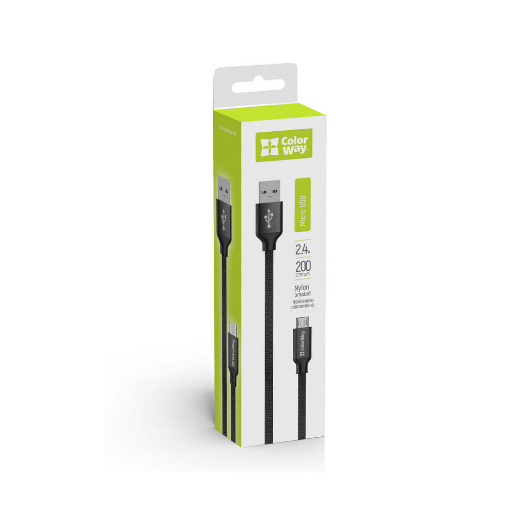 Дата кабель USB 2.0 AM to Micro 5P 2.0m black ColorWay (CW-CBUM009-BK) - фото 4 Дата кабель USB 2.0 AM to Micro 5P 2.0m black ColorWay (CW-CBUM009-BK) - фото 4
