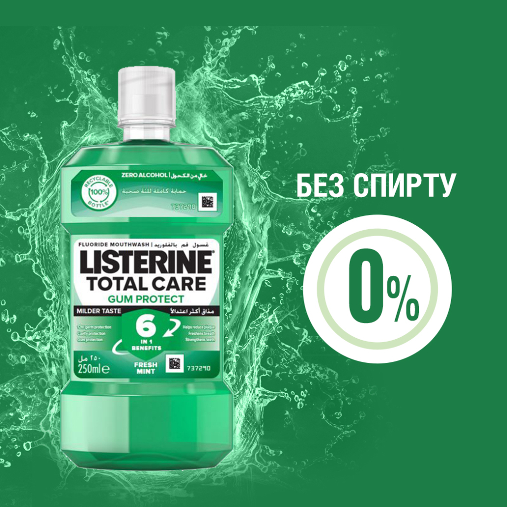 Ополіскувач для порожнини рота Listerine Total Care Захист ясен 250 мл (3574661397719/3574661397641) - фото 4 Ополіскувач для порожнини рота Listerine Total Care Захист ясен 250 мл (3574661397719/3574661397641) - фото 4