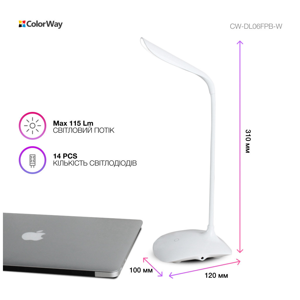 Настільна лампа ColorWay LED Portable & Flexible with built-in accumulator 500mAh (CW-DL06FPB-W) - фото 8 Настільна лампа ColorWay LED Portable & Flexible with built-in accumulator 500mAh (CW-DL06FPB-W) - фото 8